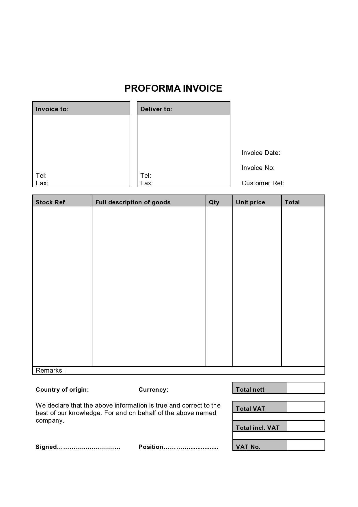 Invoice Template Free  Simple Proforma Invoice Inside Free Proforma Invoice Template Word