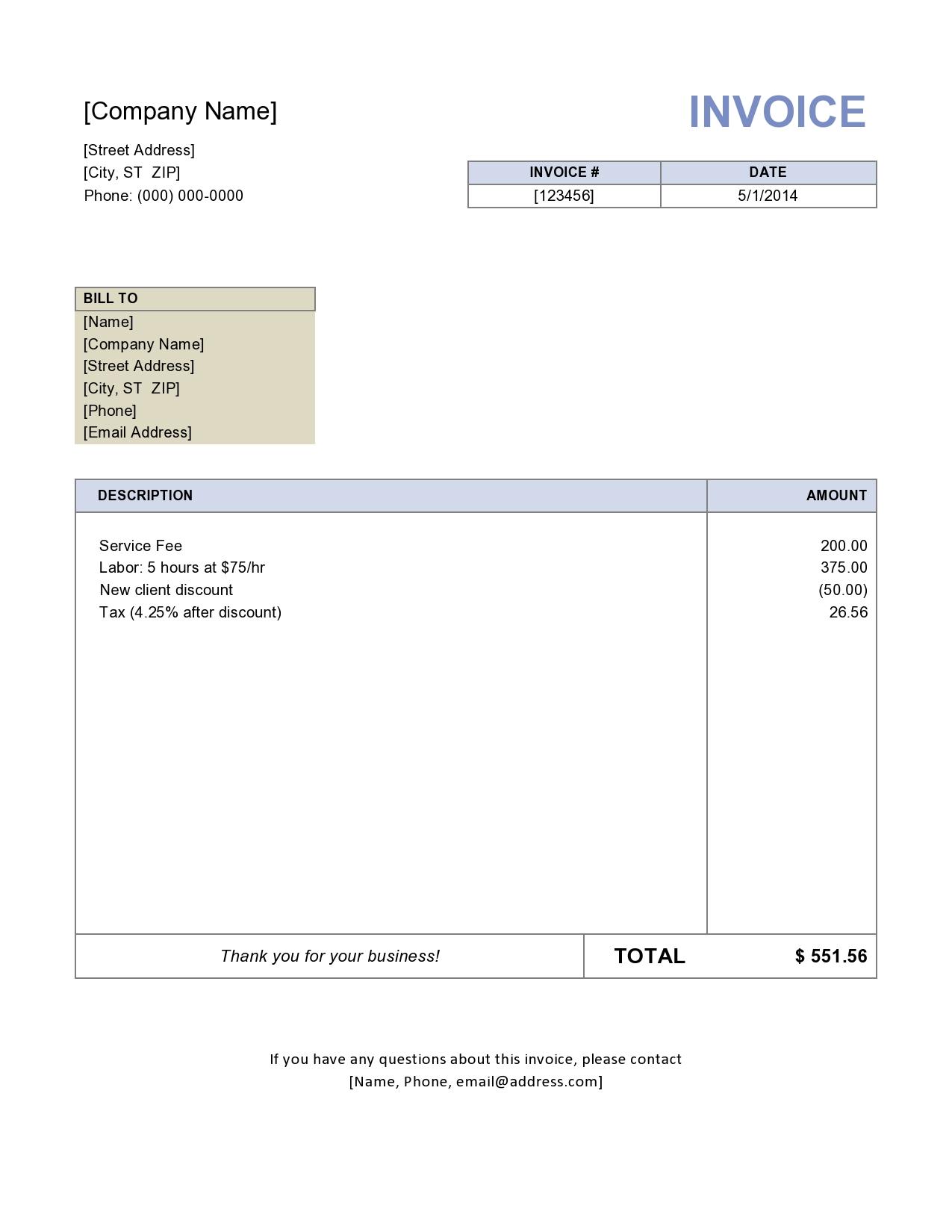 Invoice Template Free  Small Business Invoice Template In Invoice Template Word 2010